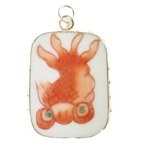 Hand Painted Porcelain Goldfish Pendant Japanese Koi Fish Focal Rectangular Tile